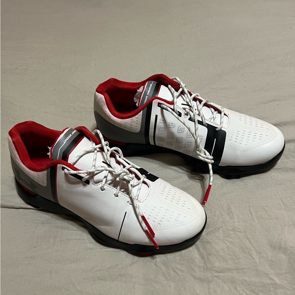 Under Armour White and Red Golf Shoes